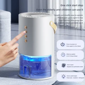 Electric Dehumidifier 1300ML Tank 300ML/Day 9 Blade Condenser 4-8-12H Timer Air Purifier Home Bedroom Basement